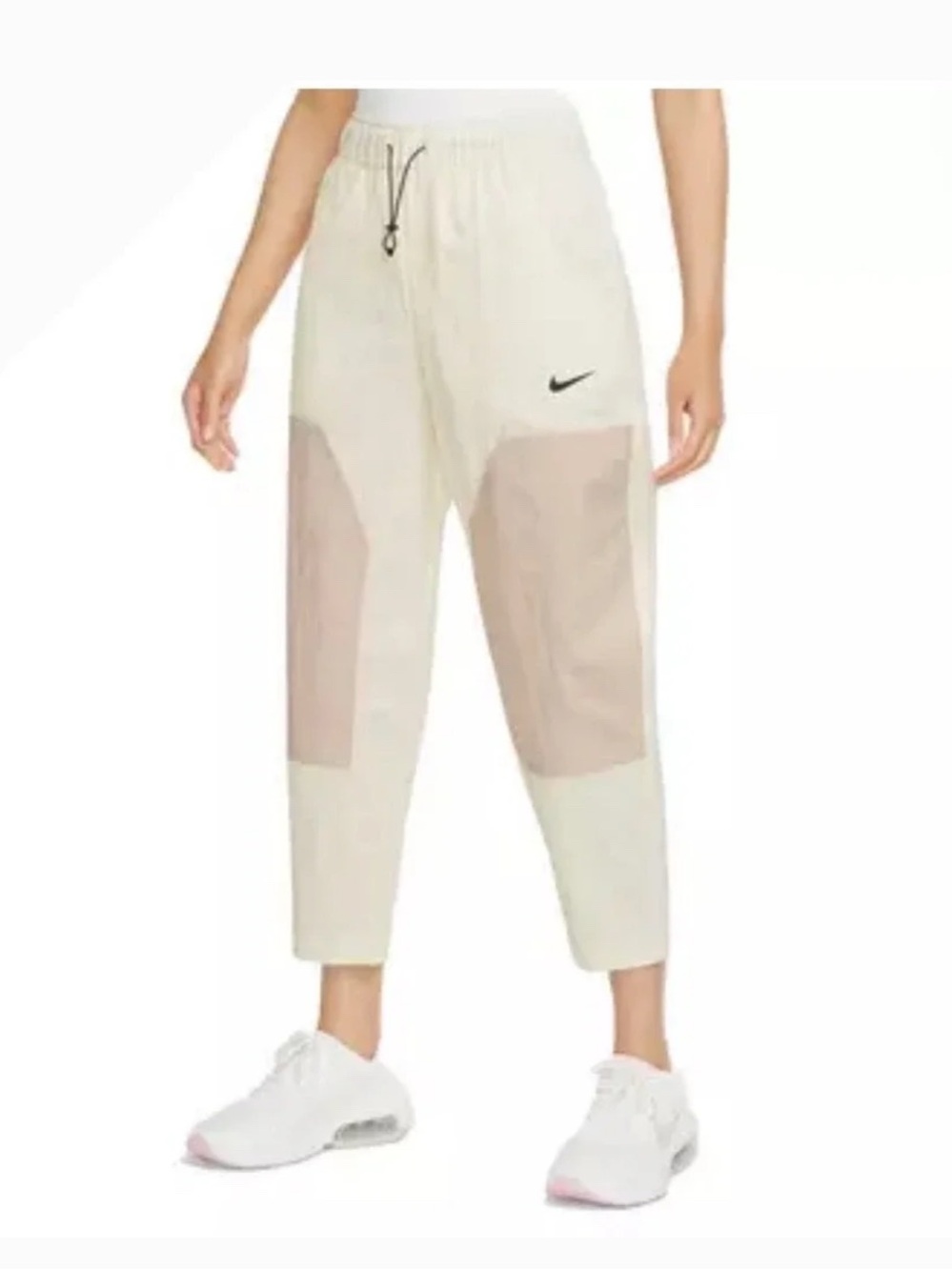 Nike Women’s Cream Cropped Track Joggers with Tan Knee Panels